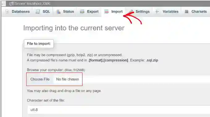 Import database in phpMyAdmin panel 在 phpMyAdmin 面板中导入数据库