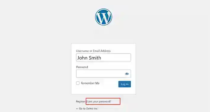 Click the Lost your password? link 单击 Lost your password?(丢失密码? 链接
