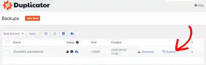 duplicator restore backup 复制器还原备份